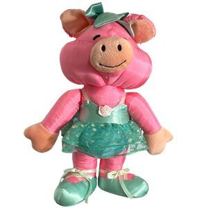 Vtg Pig Ballerina Pink Piggy Blue Tutu Plush JS 16" Nylon Made in Korea